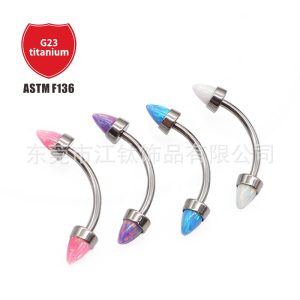 F136 Opal Pointed Eyebrow Barbell Internally Threaded G23 Titanium Body Piercing Jewelry