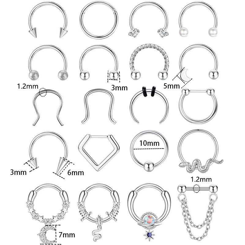 20PCS Stainless Steel Nose Ring Ball Horseshoe Piercing Jewelry Set - Mixed Styles Gold Tone - Image 2