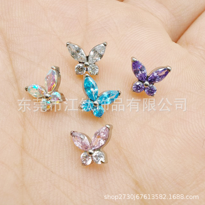 G23 Titanium Butterfly Earrings with CZ Stone - ASTM F136 Lip Nails Piercing Jewelry for Cartilage Helix Tragus - Image 4