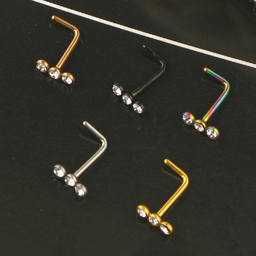 European American Rhinestone Medical Stainless Steel Body Piercing Straight Nose Stud Nose Ring - Image 3