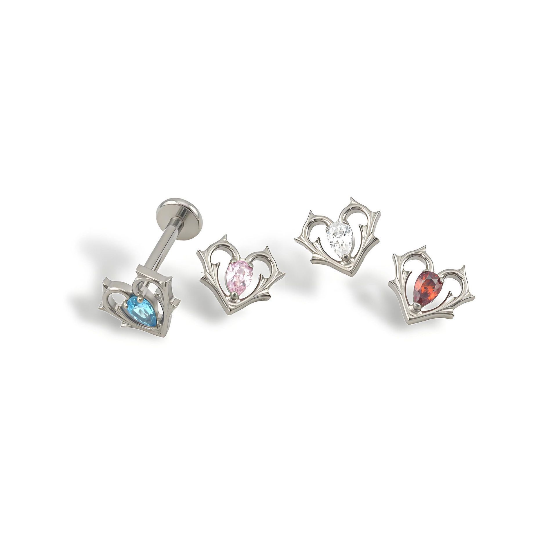 ASTM F136 Titanium Thorn Heart Stud Earrings with Pink Zircon Lip Tongue Body Piercing Jewelry - Image 4