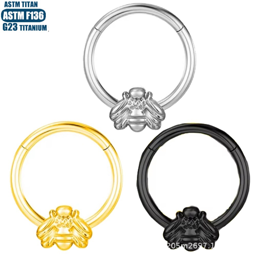 F136 Titanium Piercing Nasal Ring Feather Bee Snake Septum Seamless Ring Tragus Earring - Image 4