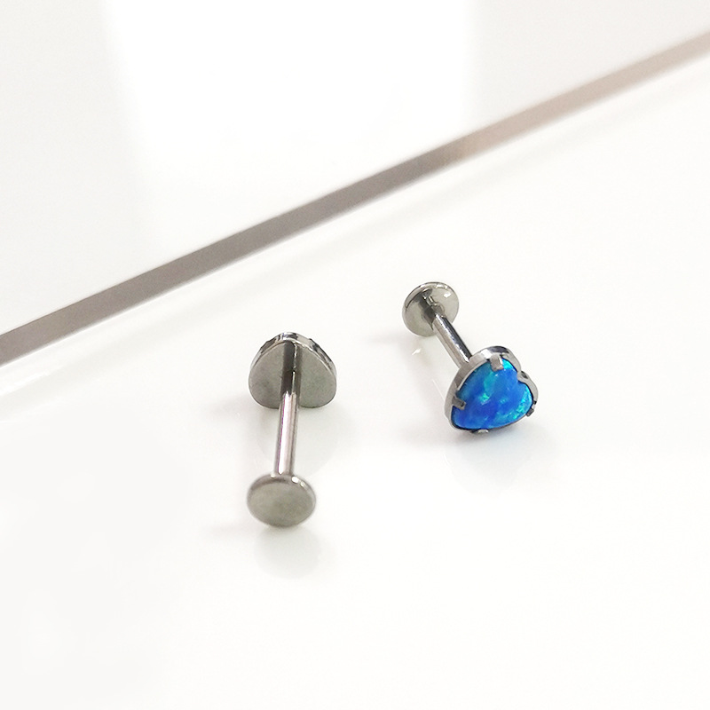 F136 Titanium Opal Heart Lip Ring Labret Stud Body Piercing Jewelry - Image 3