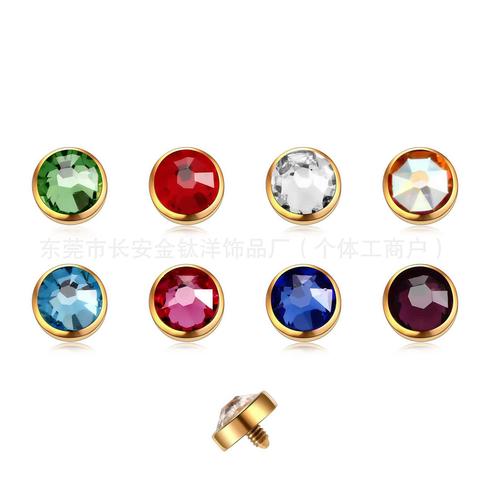 F136 Titanium Gold Embedded Nail with Czech Diamond Embedded Bone Nail Skin Implant Nail G23 Titanium Alloy Piercing Jewelry - Image 5