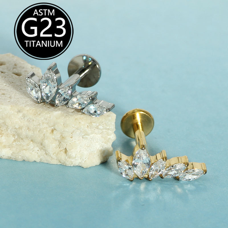 G23 Titanium 16g Ear Bone Nails Five Marquise Zircon Lip Nails Cartilage Nails Cochlear Nails Single Sale - Image 3