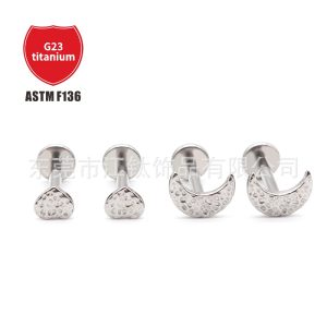 F136 Titanium Stud Earrings Star Moon Lightning Heart Shaped Earrings G23 Titanium Alloy Body Piercing Jewelry Ear Bone Nails