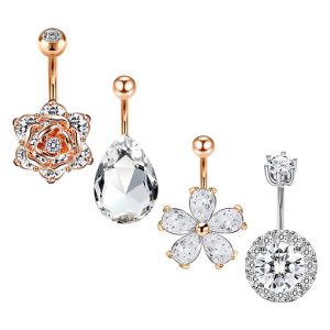 Cross-Border E-commerce New Zircon Belly Button Ring Belly Nail Piercing Jewelry Online Wholesale