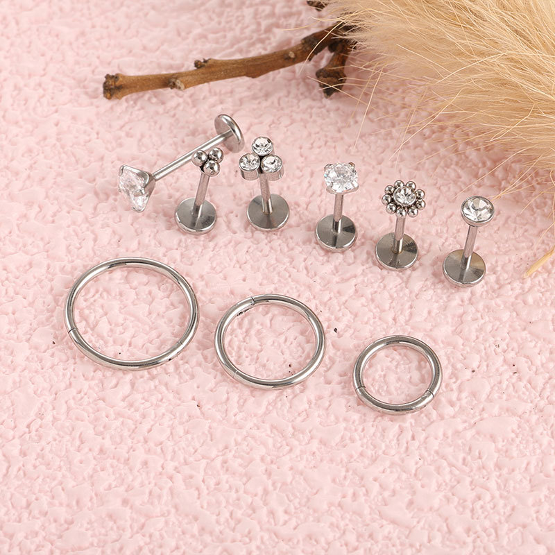 20G Stainless Steel Lip Studs Set Zircon Encrusted Pin Style Dimple Studs Piercing Jewelry 10 Pieces - Image 4