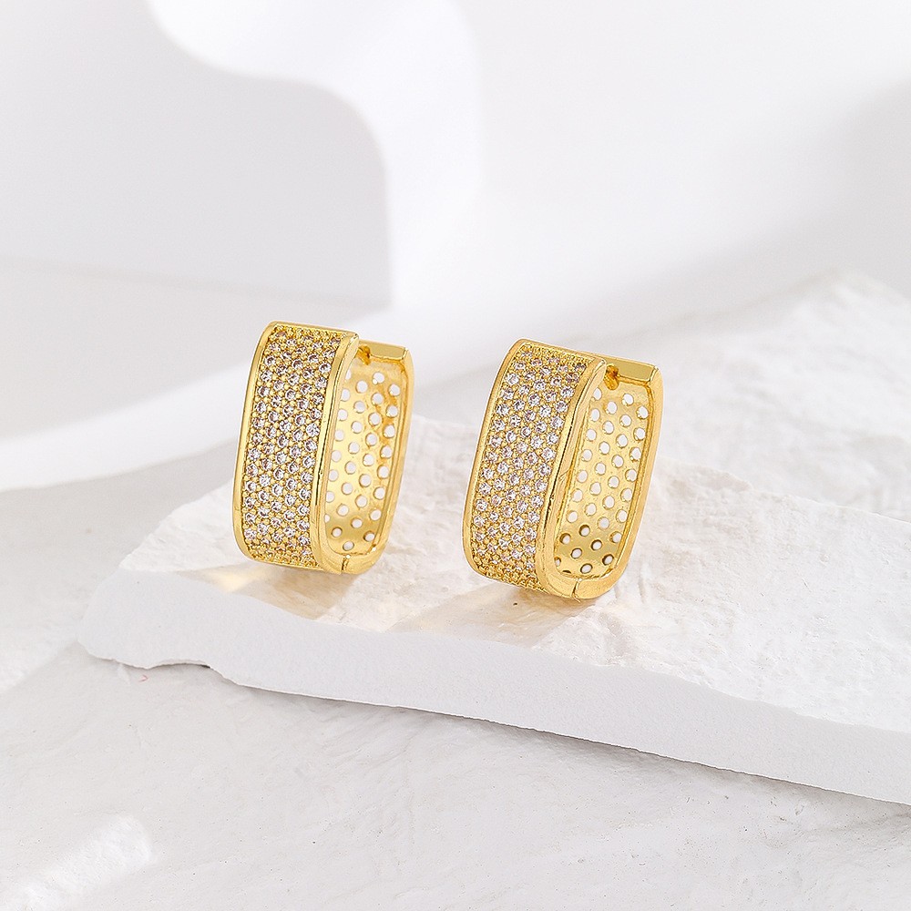 Geometric CZ Drop Earrings Gold Rectangle U-Shape Women's Light Luxury Fashion Ear Jewelry - Image 2
