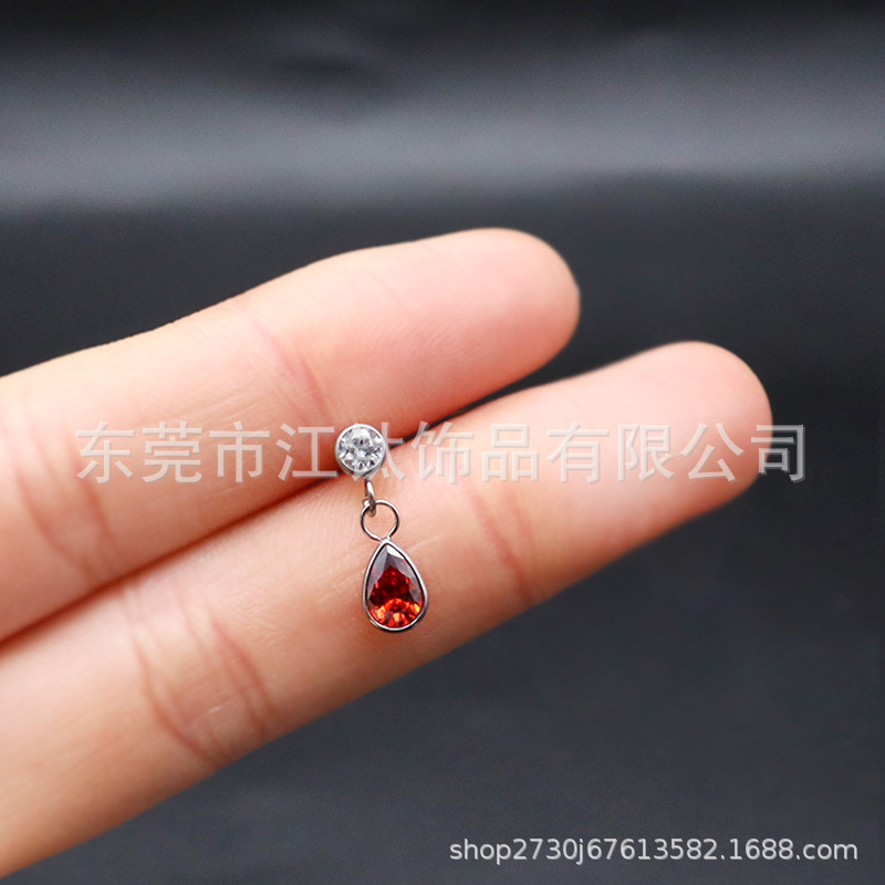 F136 Titanium Ear Studs Water Drop Bag 5A Teardrop Zircon Head G23 Alloy Body Piercing Ear Bone Nails - Image 2