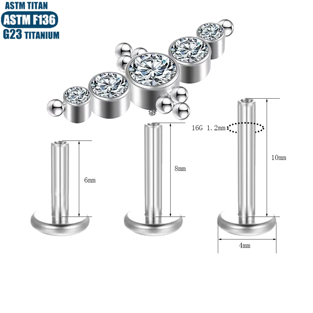 G23 Titanium Alloy CZ Cluster Lip Stud Piercing Earring Small Hoop Lip Ring for Women Men - Image 2