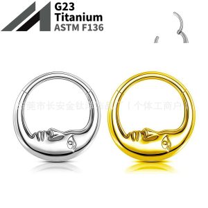 F136 Titanium Smooth Moon Face Ear Cuff Nose Septum Closed Ring Nose Ring Ear Jewelry G23 Titanium Alloy Piercing Jewelry