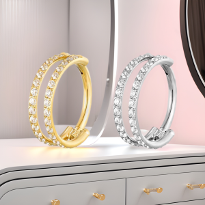 Gold F136 Titanium Double Row Zircon Nose Ring Septum Ring Seamless Ring Body Piercing Jewelry Earrings