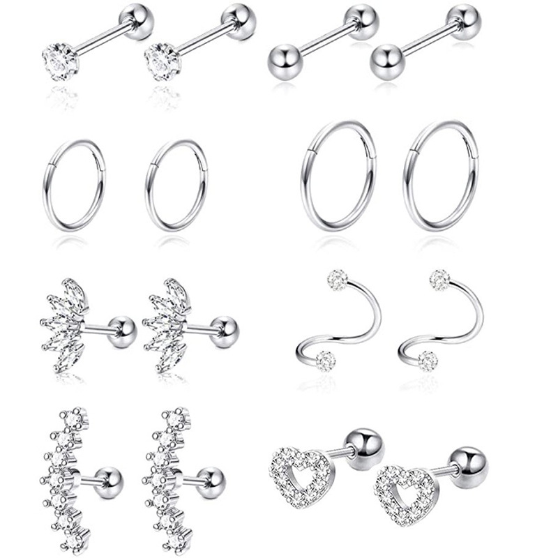 Amazon Stainless Steel Zircon Earrings Women's Cartilage Stud Ear Bone Nail Set Rose Gold - Image 2