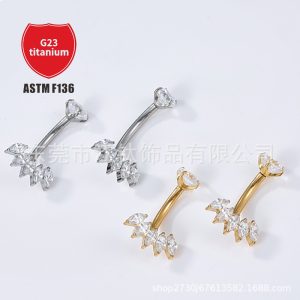 G23 Titanium Belly Button Ring with White Zirconia - ASTM F136 Curved Barbell