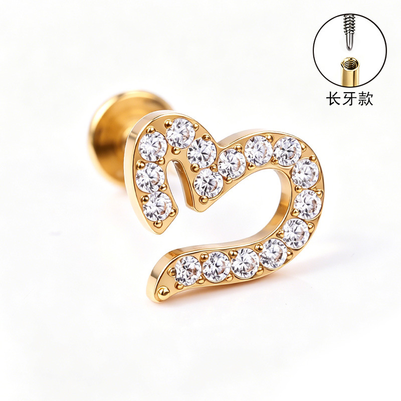 F136 Titanium Alloy Ear Studs Carved Long Tooth Ear Bone Studs Zirconia Lip Studs G23 Titanium Body Piercing Jewelry - Image 4