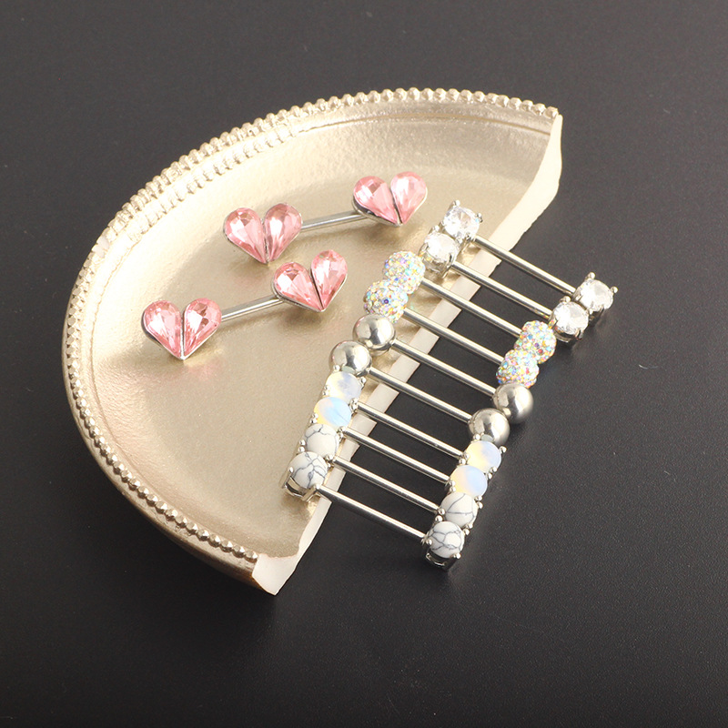 Titanium Steel Zircon Heart Breast Ring Set Stainless Steel Diamond Nail Chest Piercing Jewelry - Image 5