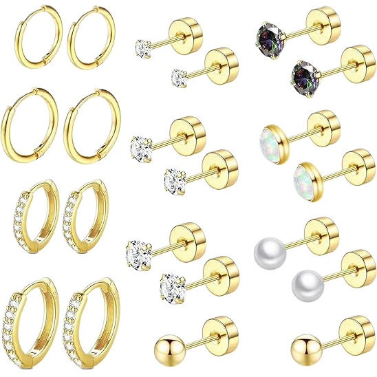 New 22-Piece Best-Selling Stainless Steel Round CZ Earring Set - Versatile Geometric Earrings for Men and Women - Image 5