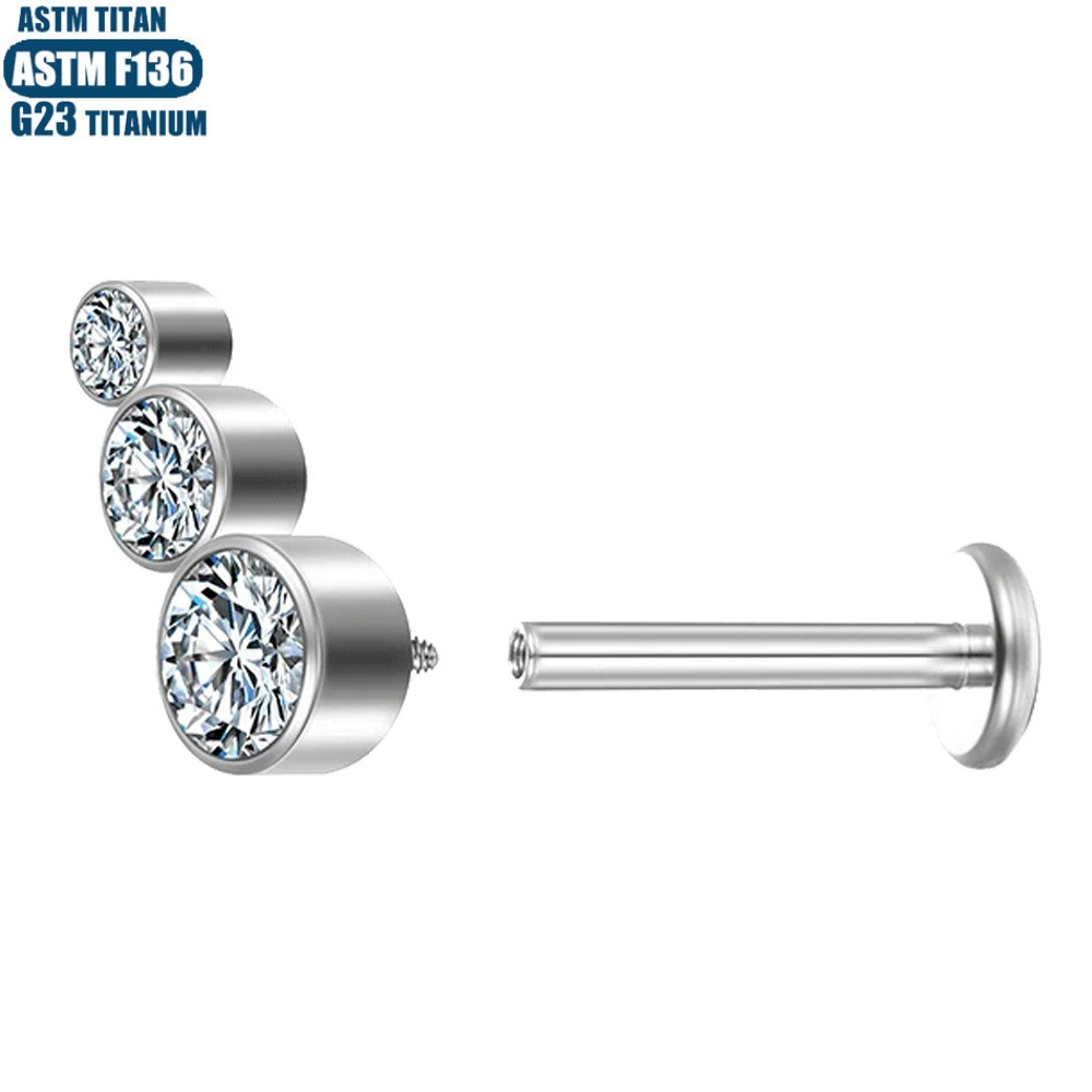 G23 Titanium Lip Ring 3 Zircon Cartilage Ear Stud Inner Thread Body Piercing Jewelry Lip Stud Earrings - Image 4