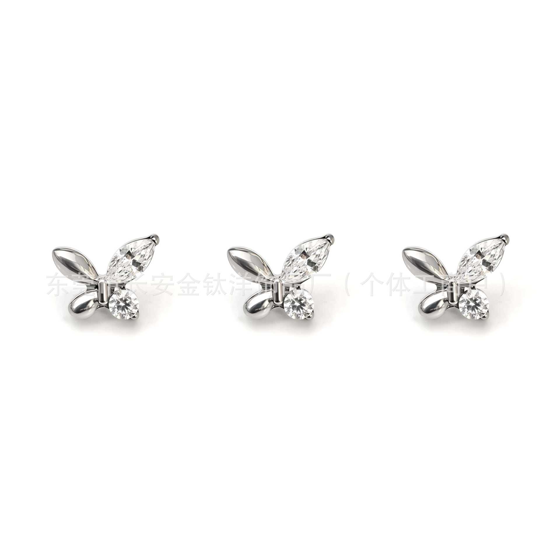 F136 Titanium Butterfly Marquise CZ Lip Piercing Labret Stud Ear Cartilage Stud Body Jewelry - Image 2
