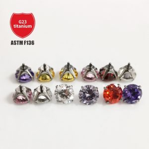 G23 Titanium Internal Thread Ear Cartilage Stud with Zirconium Gemstone - External Thread Lip Piercing Jewelry 5A Zircon