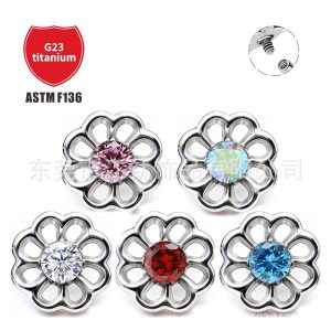 ASTM F136 Titanium Alloy Flower Earring with Zircon Inlay - G23 Titanium Body Piercing Ear Stud