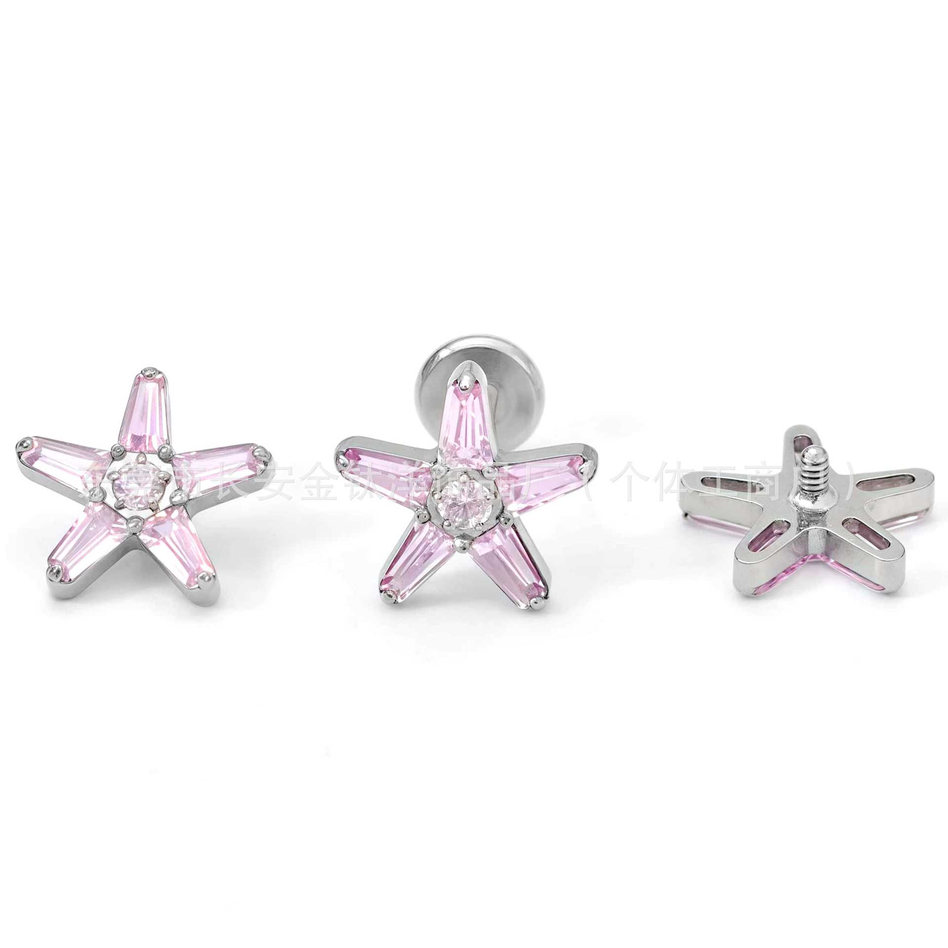 F136 Titanium Internal Thread Full Diamond Five-Pointed Star Zircon Ear Bone Nail Star G23 Titanium Alloy Piercing Jewelry - Image 3