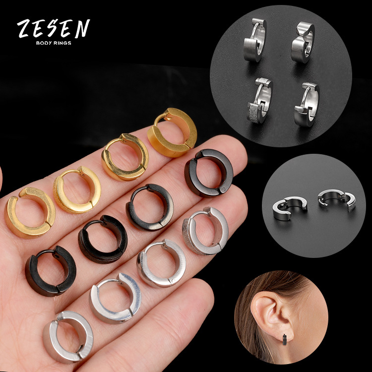 4x9mm Black Matte Stainless Steel Geometric Ear Clip for Men - Trendy Earring - Image 3