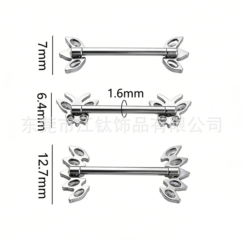 G23 Titanium Nipple Ring with Butterfly and Horse Eye Design, Inlaid Zircon, ASTM F136 Nipple Piercing Jewelry - Image 2