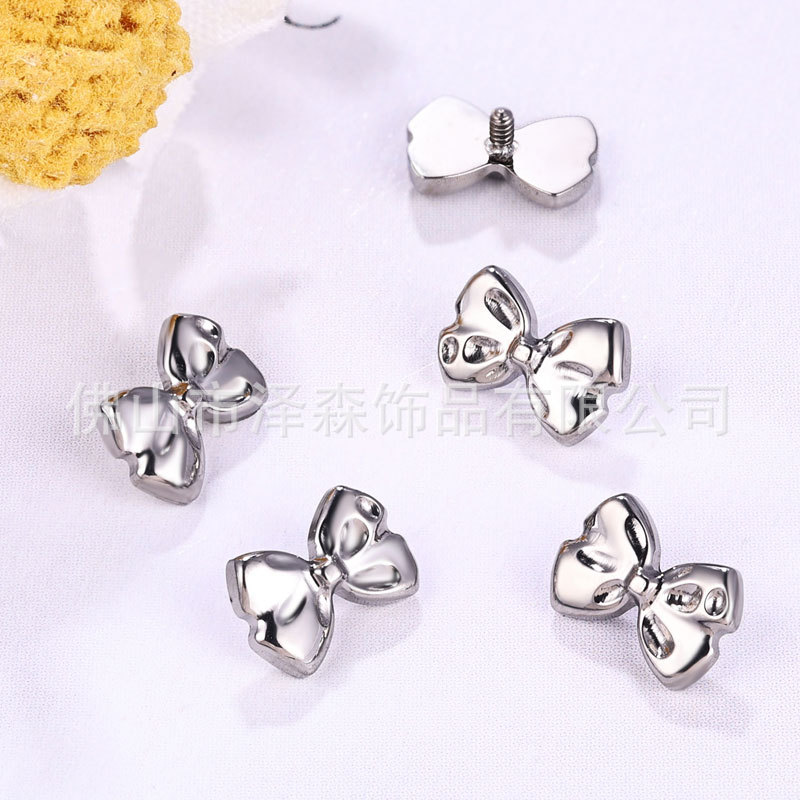 F136 Titanium Alloy Bowknot Earrings for Women, Lip Studs, Simple Internal Thread Piercing Jewelry - Image 3