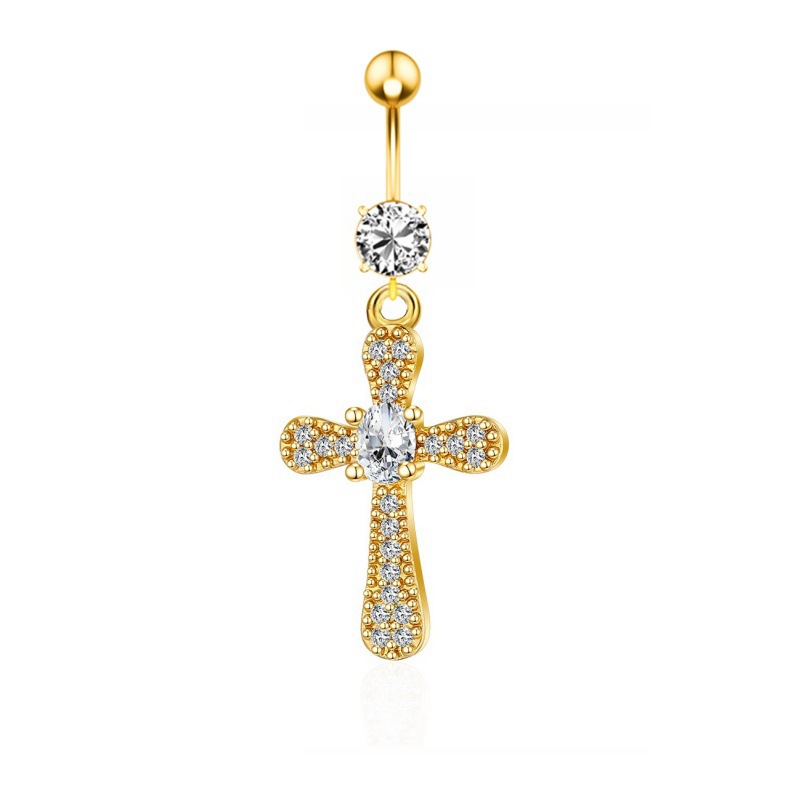 Gold Copper Inlaid Zircon Belly Button Ring - Ethnic Style Body Jewelry - Image 4
