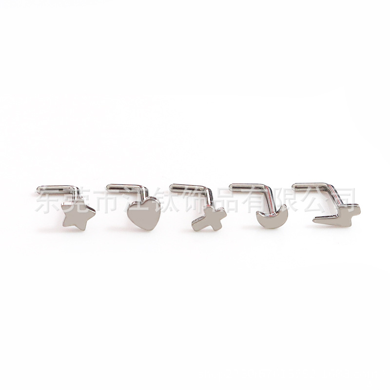 ASTM F136 Titanium Nose Stud Moon Star Heart Cross Lightning G23 Body Piercing Jewelry Nose Ring - Image 2