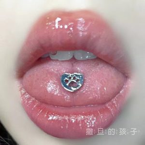 Bear Claw Tongue Barbell 14G External Thread Titanium Steel Tongue Ring Cute Girl Tongue Piercing Jewelry