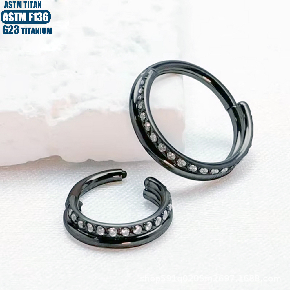 F136 Titanium Alloy Nose Ring Nasal Septum Double Zircon Nose Ring Earrings Body Piercing Jewelry Seamless Closed Ring - Image 3