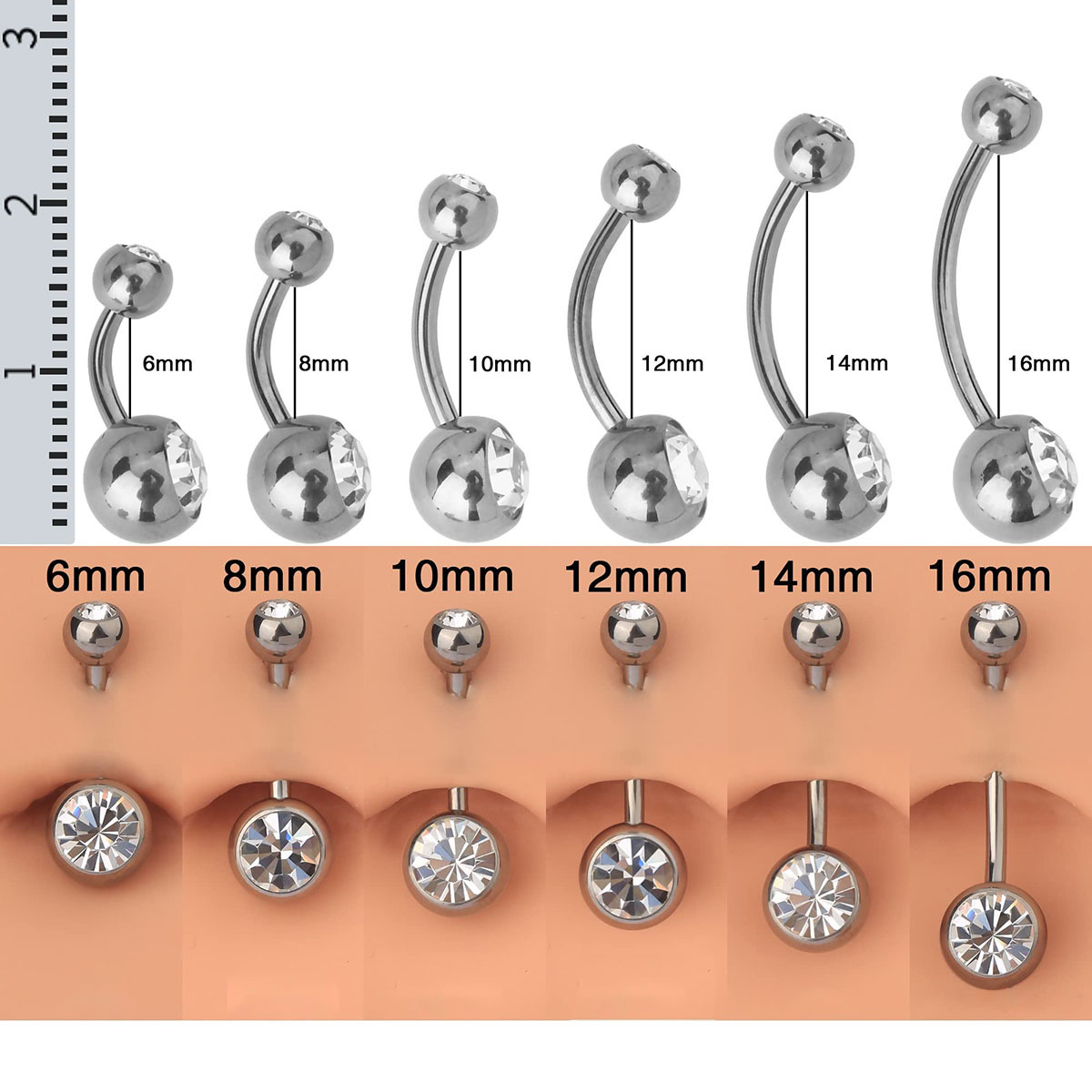 G23 Titanium Internally Threaded Double Head Drill Edge Inlaid Zircon Navel Ring Body Piercing Jewelry - Image 4