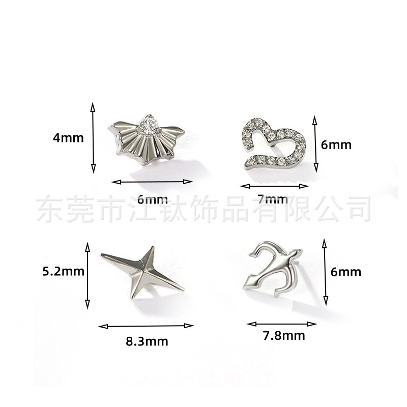 JT714 G23 Titanium Alloy Heart Trident Ear Cartilage Stud - Gold Threaded Love Piercing Jewelry - Image 3