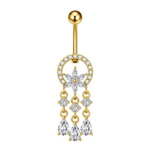 Stainless Steel Gold Butterfly Navel Ring Dangle Belly Button Piercing Jewelry
