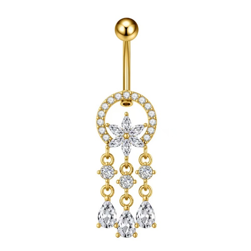 Stainless Steel Gold Butterfly Navel Ring Dangle Belly Button Piercing Jewelry - Image 2