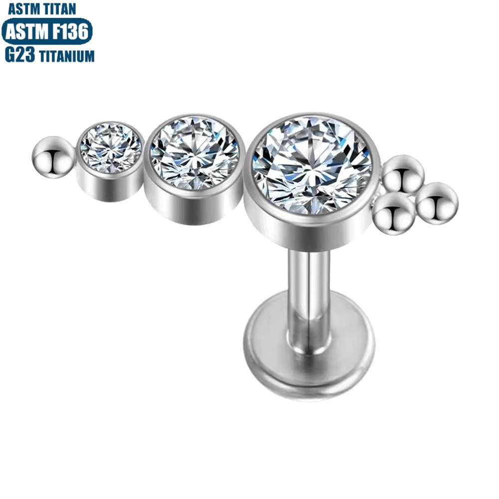 F136 Titanium Alloy Lip Ring Zircon Welding Beads Labret Stud Piercing Earrings Body Jewelry Silver 1.2mm - Image 5