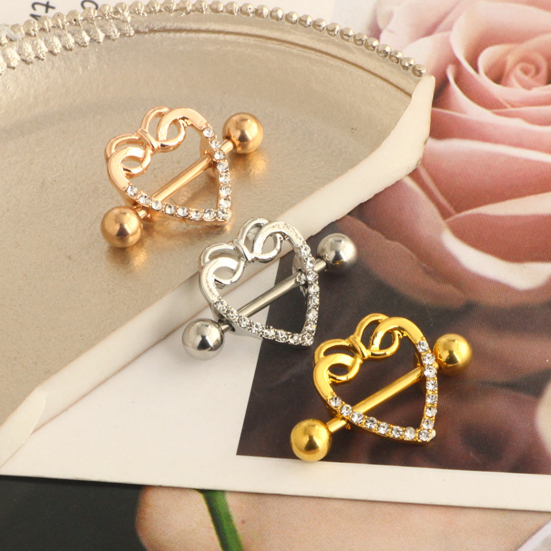 2022 Peach Heart 14G Stainless Steel Heart Shaped Nipple Ring Rose Gold Vacuum Plated Body Piercing Jewelry Wholesale - Image 2