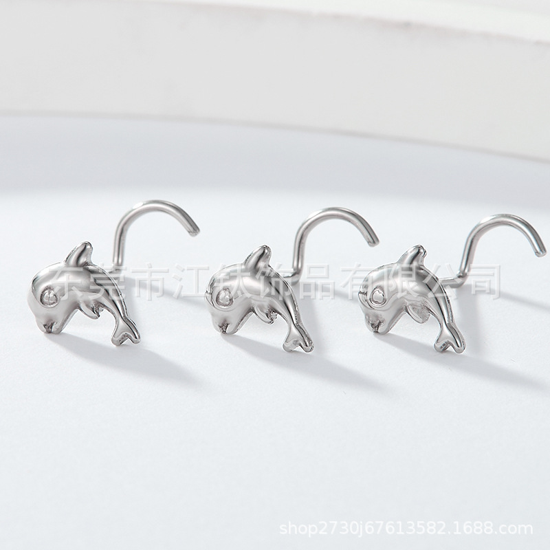 JT587 G23 Titanium Dolphin Nose Stud - Simple Cute S-Shaped Nose Piercing Jewelry Cartilage Nail - Image 3