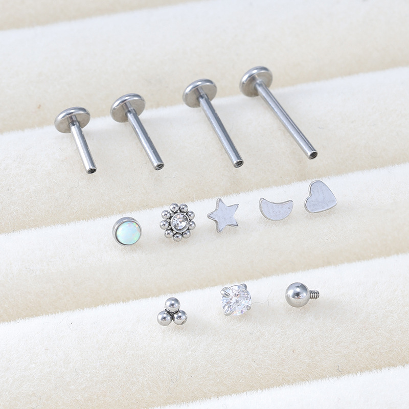 6-12mm Stainless Steel Internally Threaded Lip Studs and Ear Bone Studs with Multiple Replacement Heads - Piercing Jewelry - Image 2