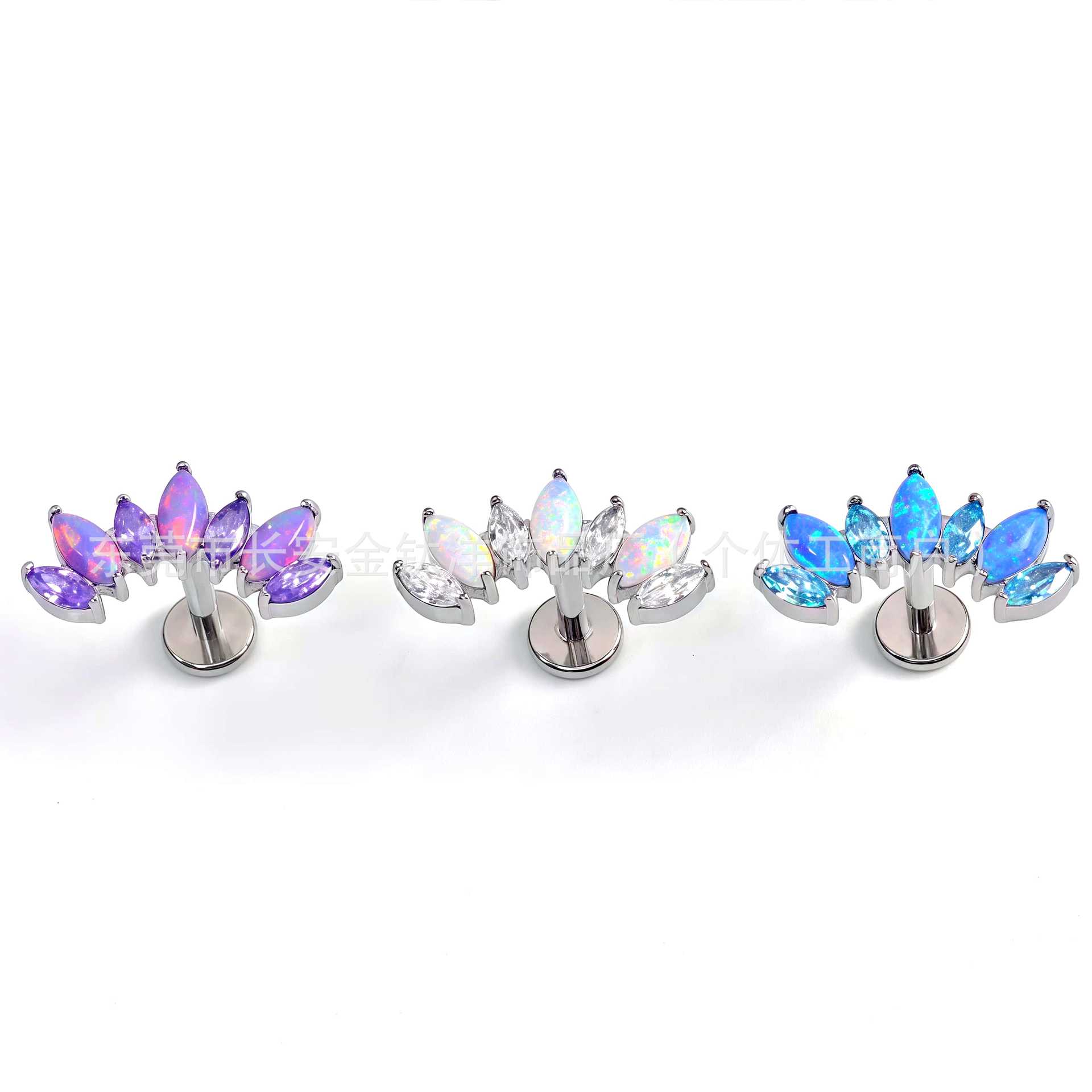 F136 Titanium Seven-Leaf Marquise Earrings Inlaid with 5A Zircon Opal Lip Nails Ear Bone Nails G23 Titanium Alloy Piercing Jewelry - Image 2