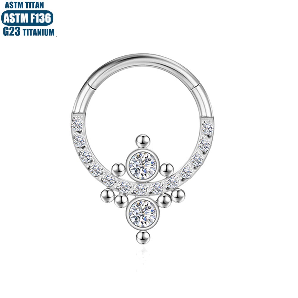 G23 Titanium Nose Ring Earrings with Zircon Beads Cluster Seamless Open Hoop Closed Loop Piercing Jewelry - Image 2