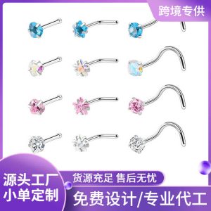 Stainless Steel Zircon Nose Stud Star Heart Shape Nose Piercing Jewelry Wholesale
