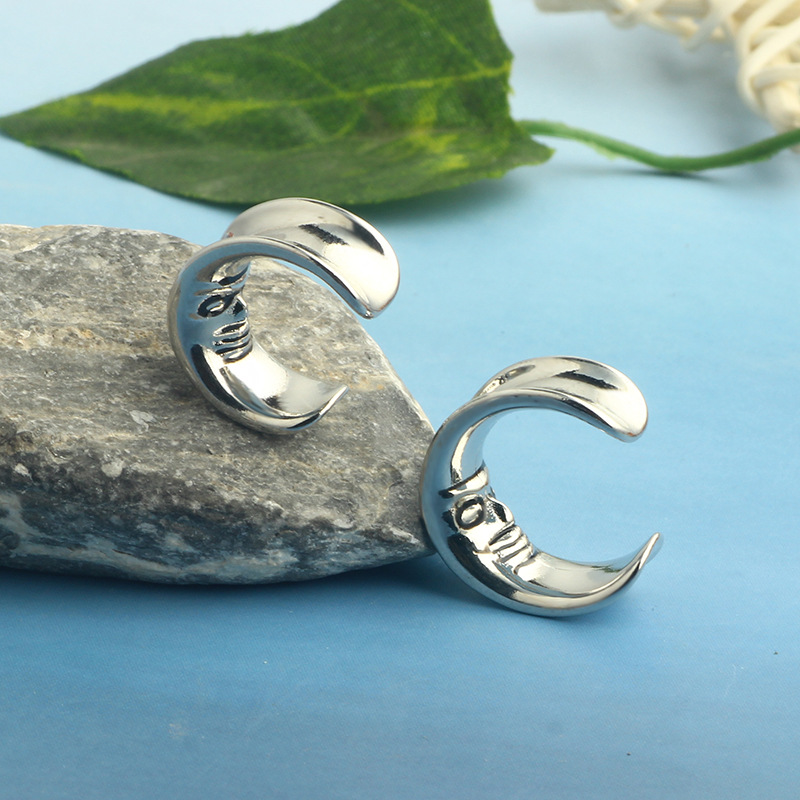 Ear Expansion Open Hollow Moon Ghost Face Auricle Ear Plugs Piercing Jewelry 16mm Stainless Steel - Image 2
