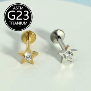 G23 Titanium Star Lip Stud Simple Niche Design Twist Screw Inlaid Zircon Ear Bone Nail 16G Flat Bottom Lip Piercing Jewelry