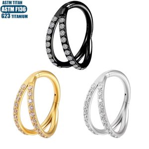 F136 Titanium Hinged Nose Ring with Zircon 2-Side Separation Conch Piercing Nose Septum Ring Earring for Men Women