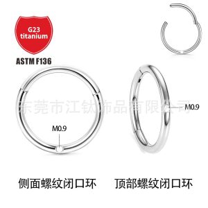 G23 Titanium ASTM F136 Closed Ring 0.9 Thread Earring - Nose Ring for Women Men