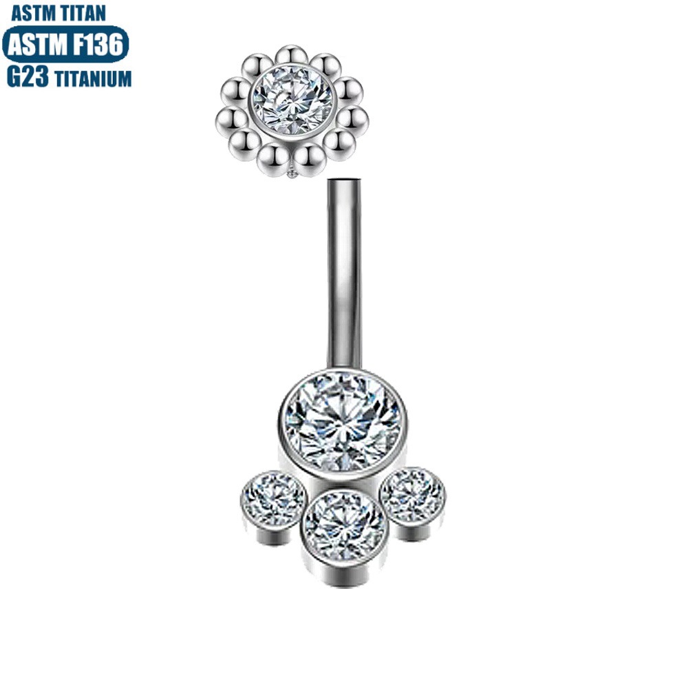 Titanium Alloy Navel Ring Spiral Internally Threaded Dangle Belly Button Jewelry Silver Geometric - Image 2